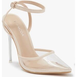 NWT Top Moda Clear Ankle Strap Stiletto Pump Size 6.5 Color Beige